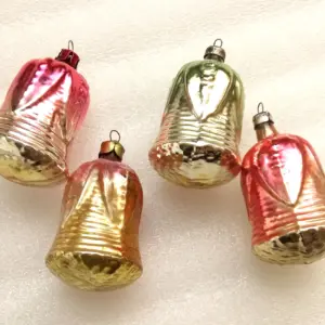 Set of 4 Vintage USSR Glass Christmas Ornaments Flowers