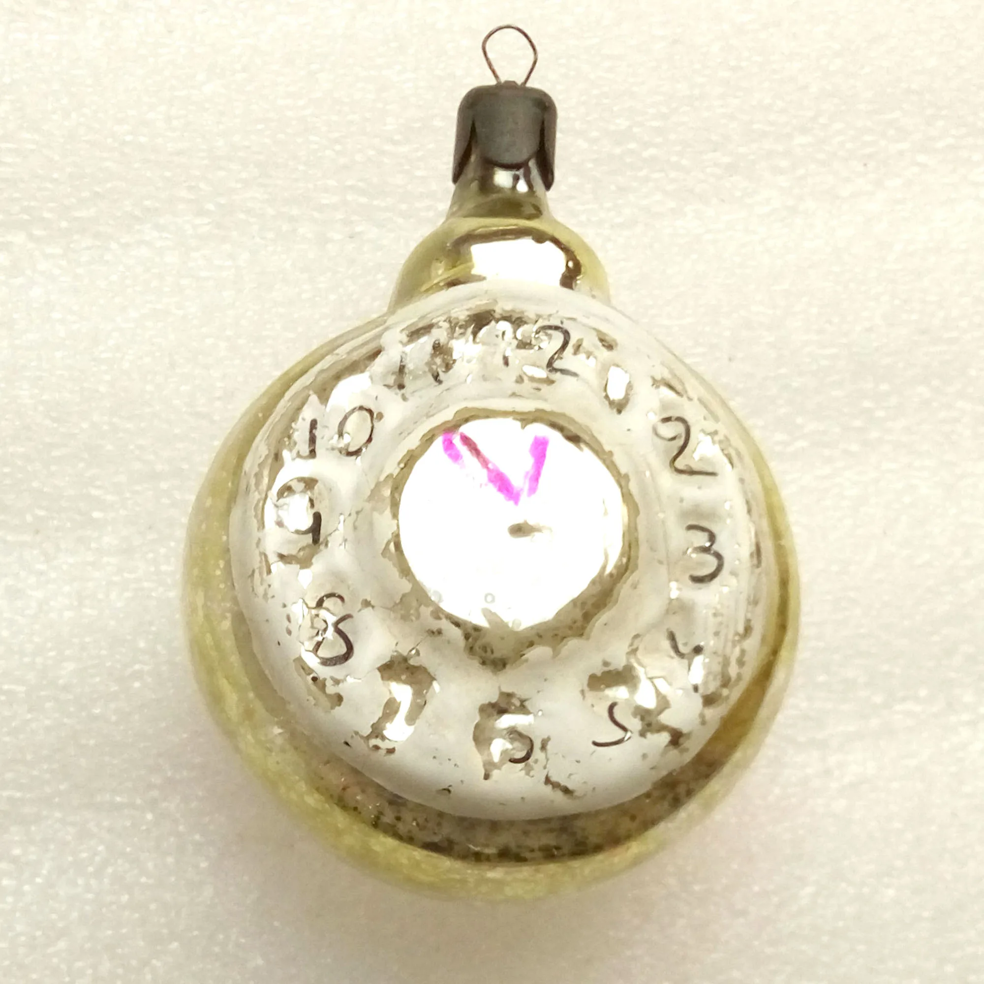 Vintage USSR Glass Christmas Ornament Old Clock