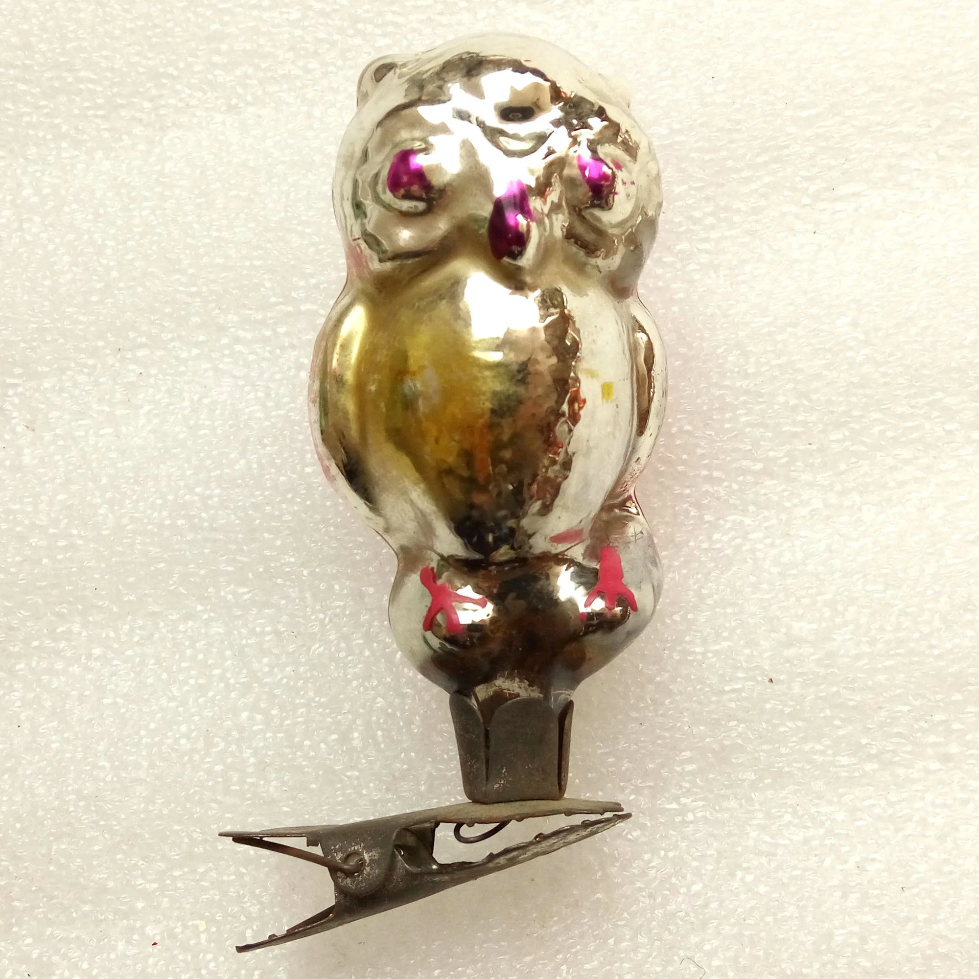 Vintage Mercury Glass Christmas Ornament Tree Antique Decor Old Owl