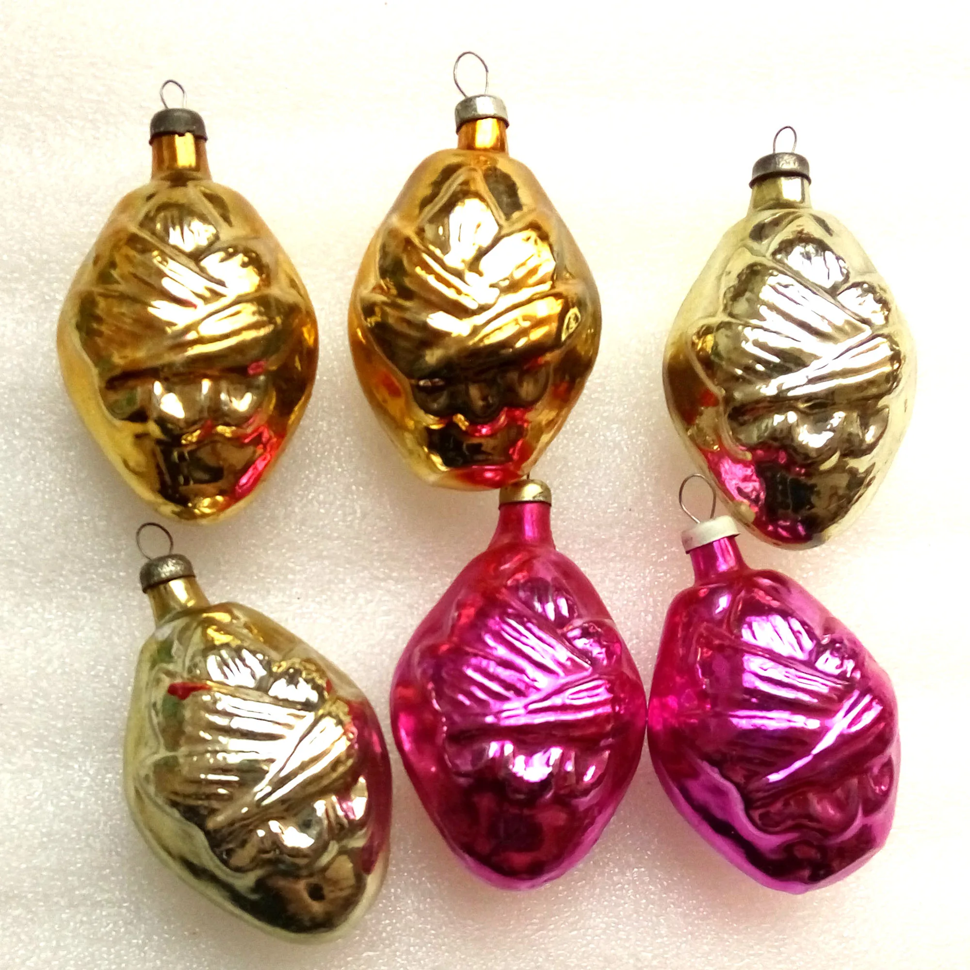 Set of 6 Vintage USSR Glass Christmas Ornaments