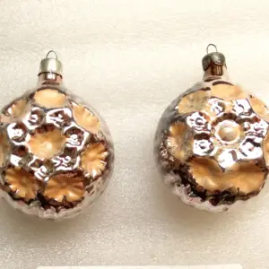 Set of 2 Vintage Glass Christmas Ornaments Snowflakes
