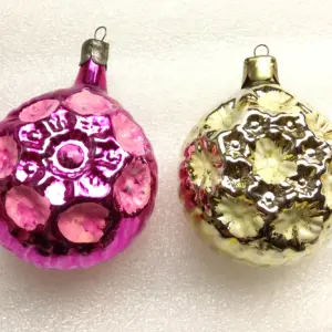 Set of 2 Vintage USSR Glass Christmas Ornaments Snowflakes