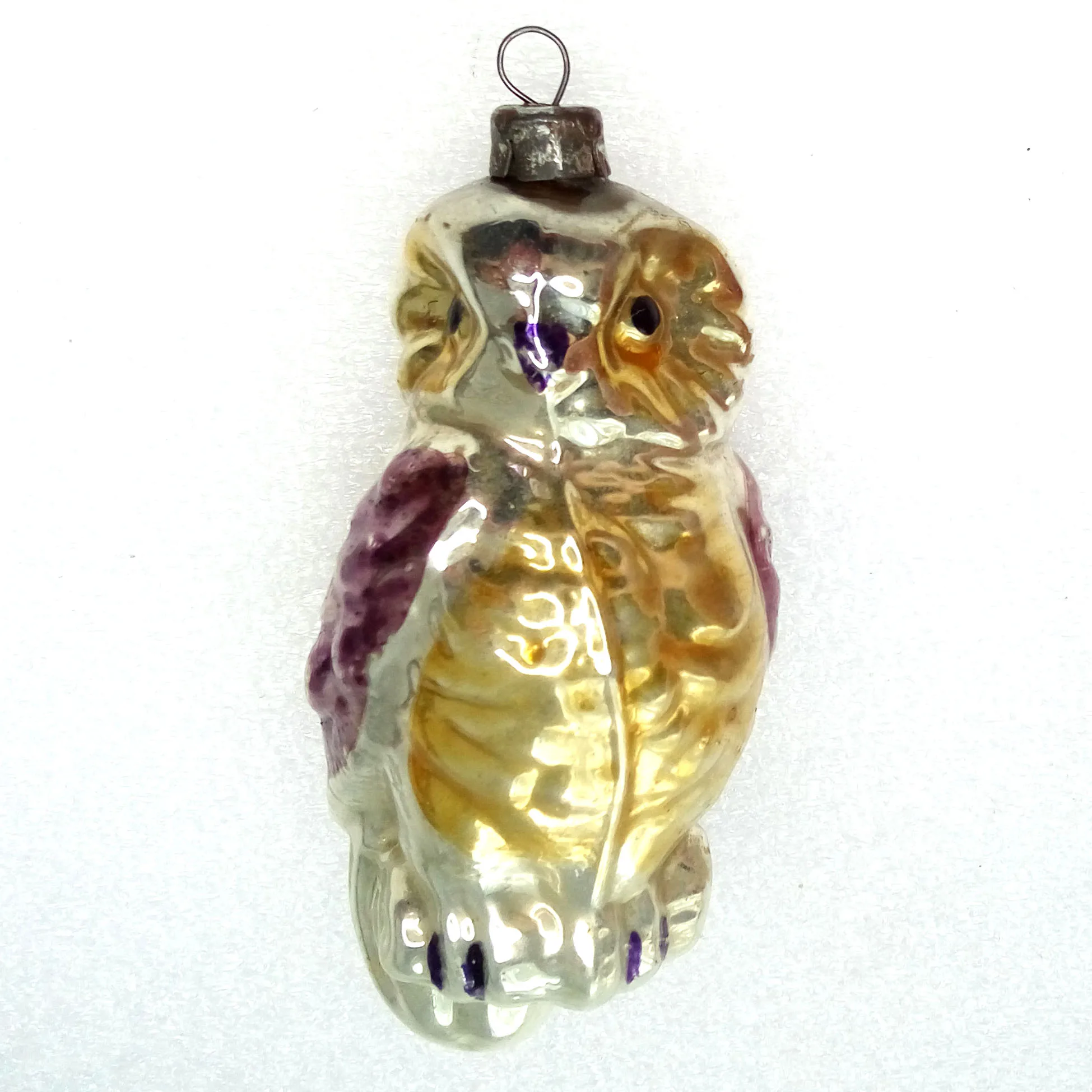 Vintage Ukrainian Glass Christmas Ornament Wise Owl