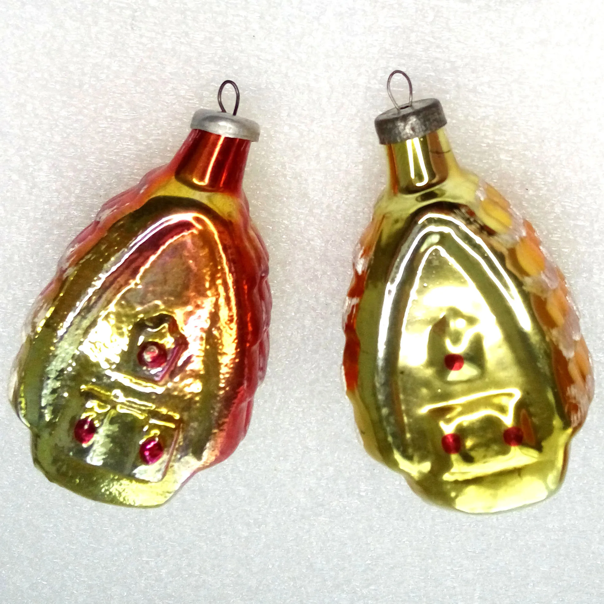Set of 2 Vintage Ukrainian Glass Christmas Ornaments Houses