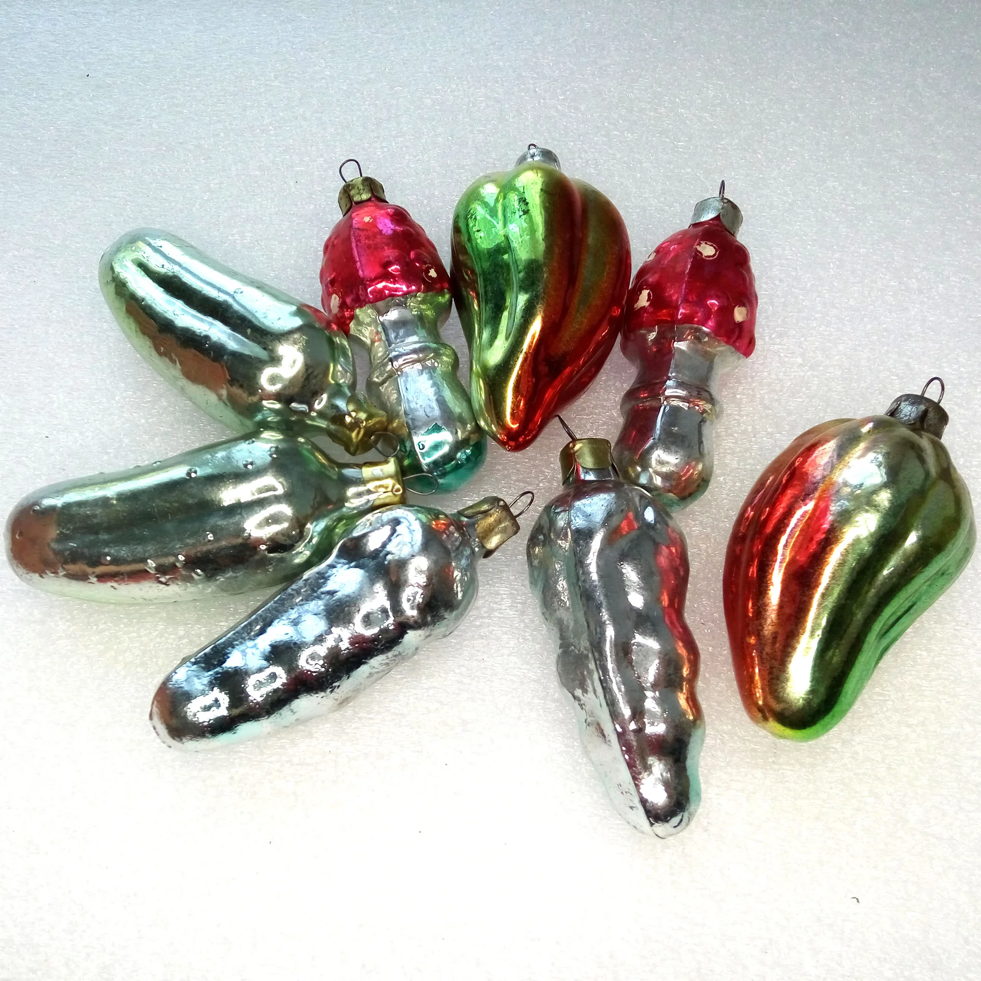 Set of 8 Vintage Antique Glass Christmas Ornaments Vegetables