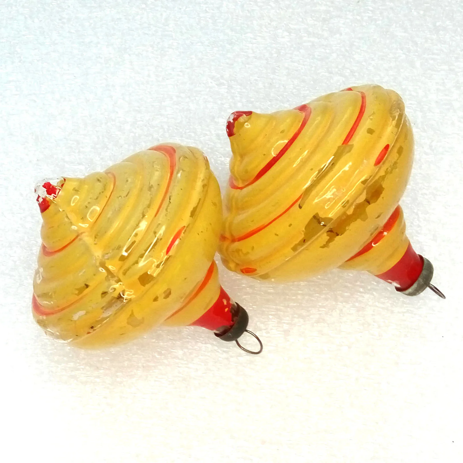Set of 2 Vintage USSR Glass Christmas Ornament Whirligig