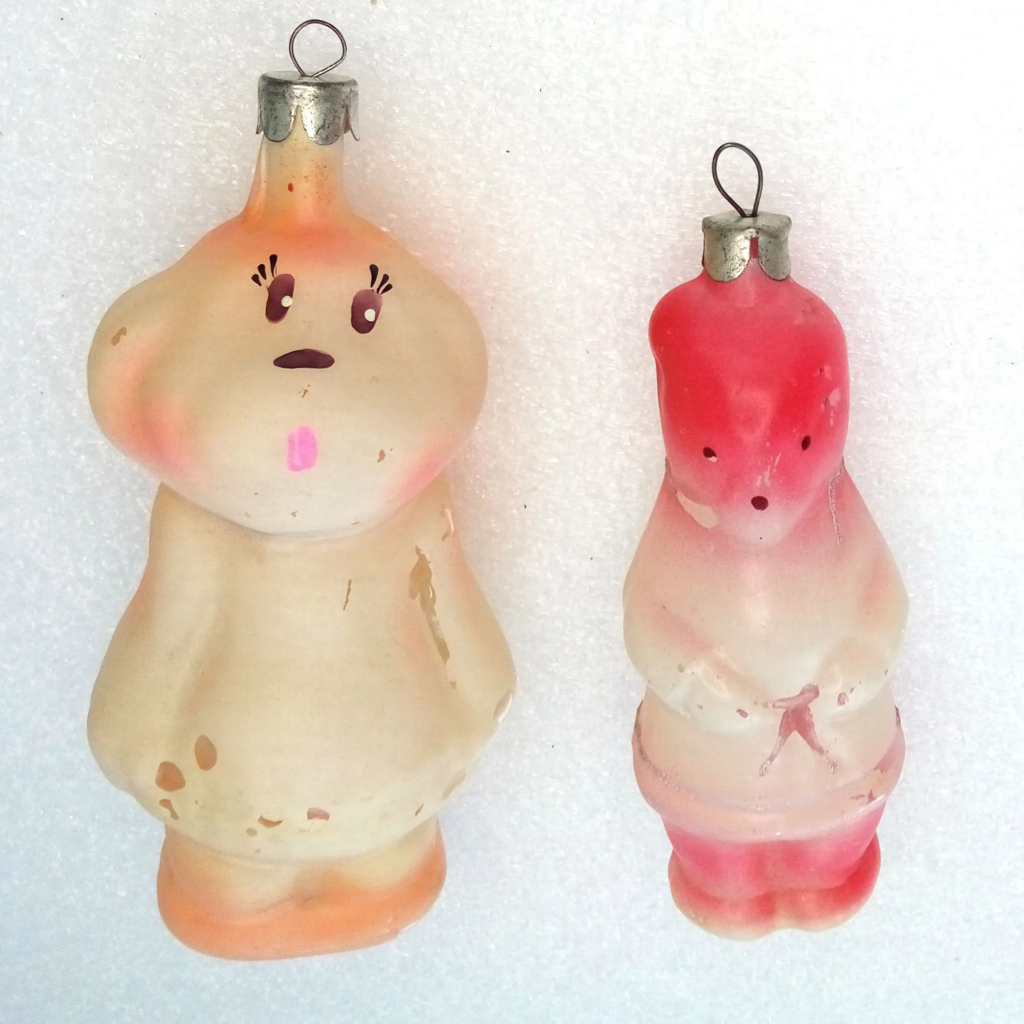 Set of 2 Vintage Ukrainian Glass Christmas Ornaments