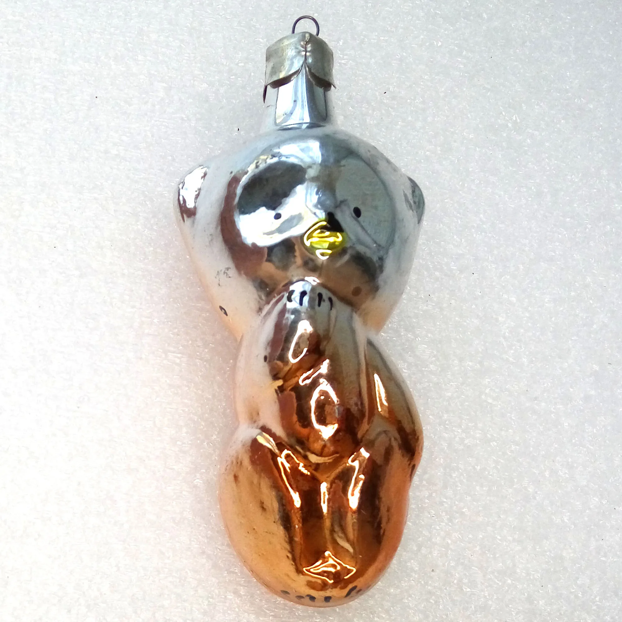 Vintage Ukrainian Glass Christmas Fir Tree Ornament Bear Cub