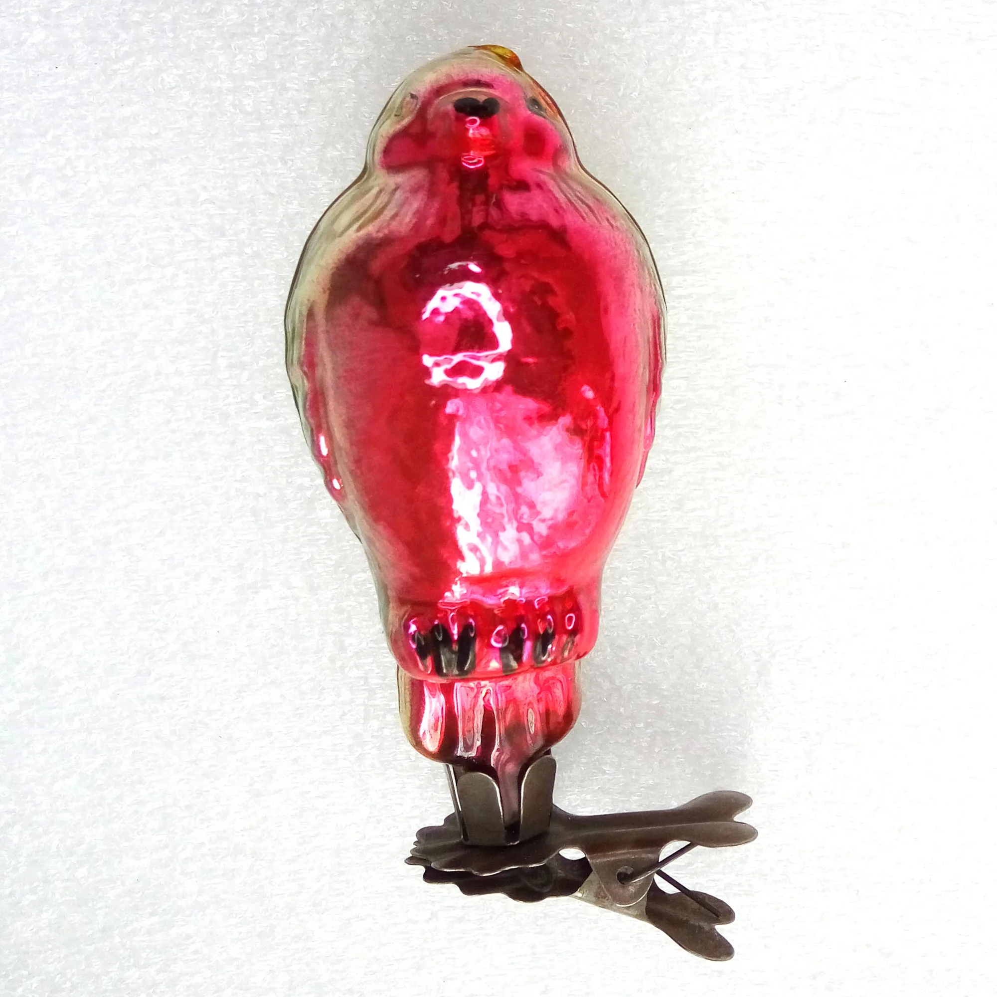 Vintage Ukrainian Glass Christmas Fir Tree Ornament Bird