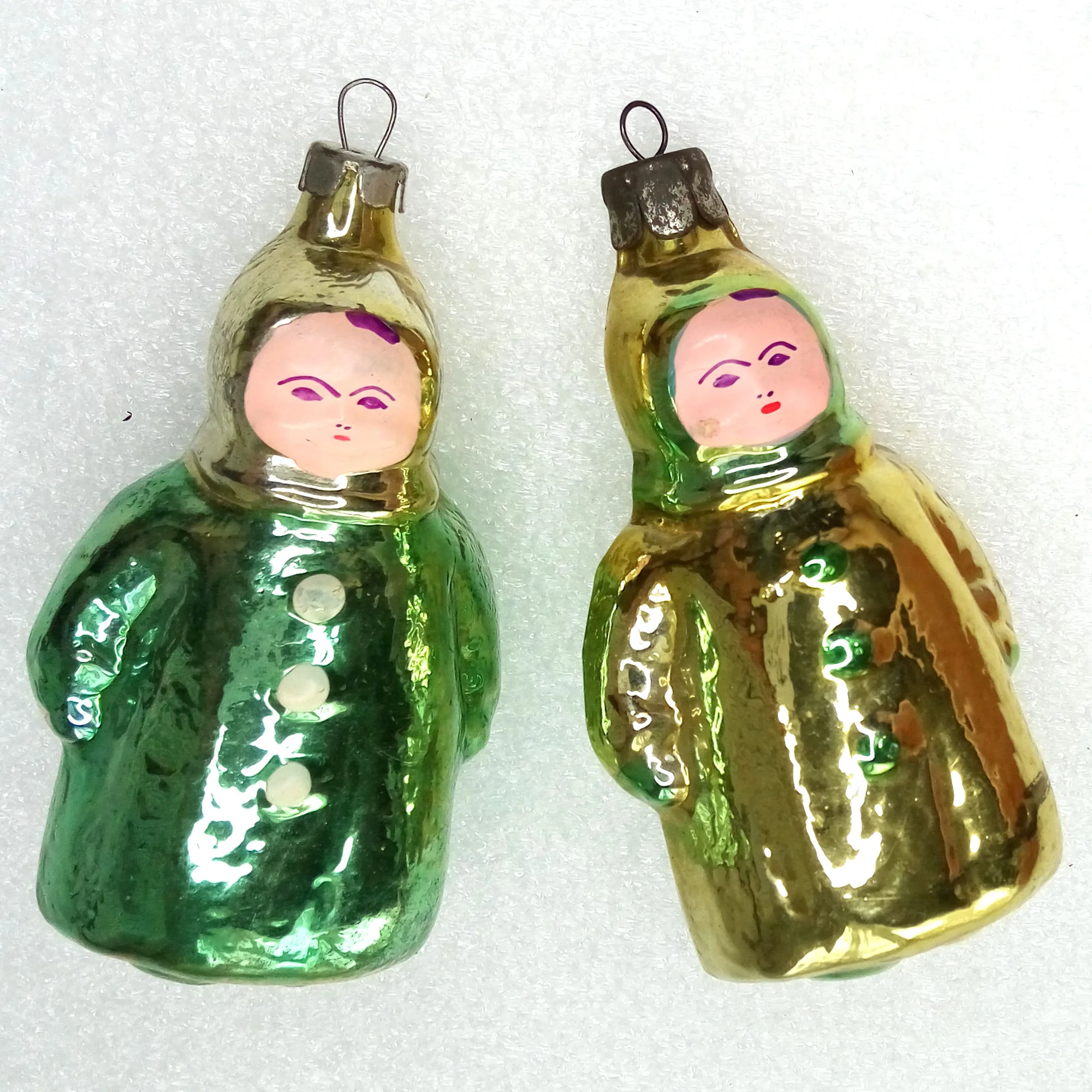 Set of 2 Vintage Ukrainian Glass Christmas Ornaments Girl