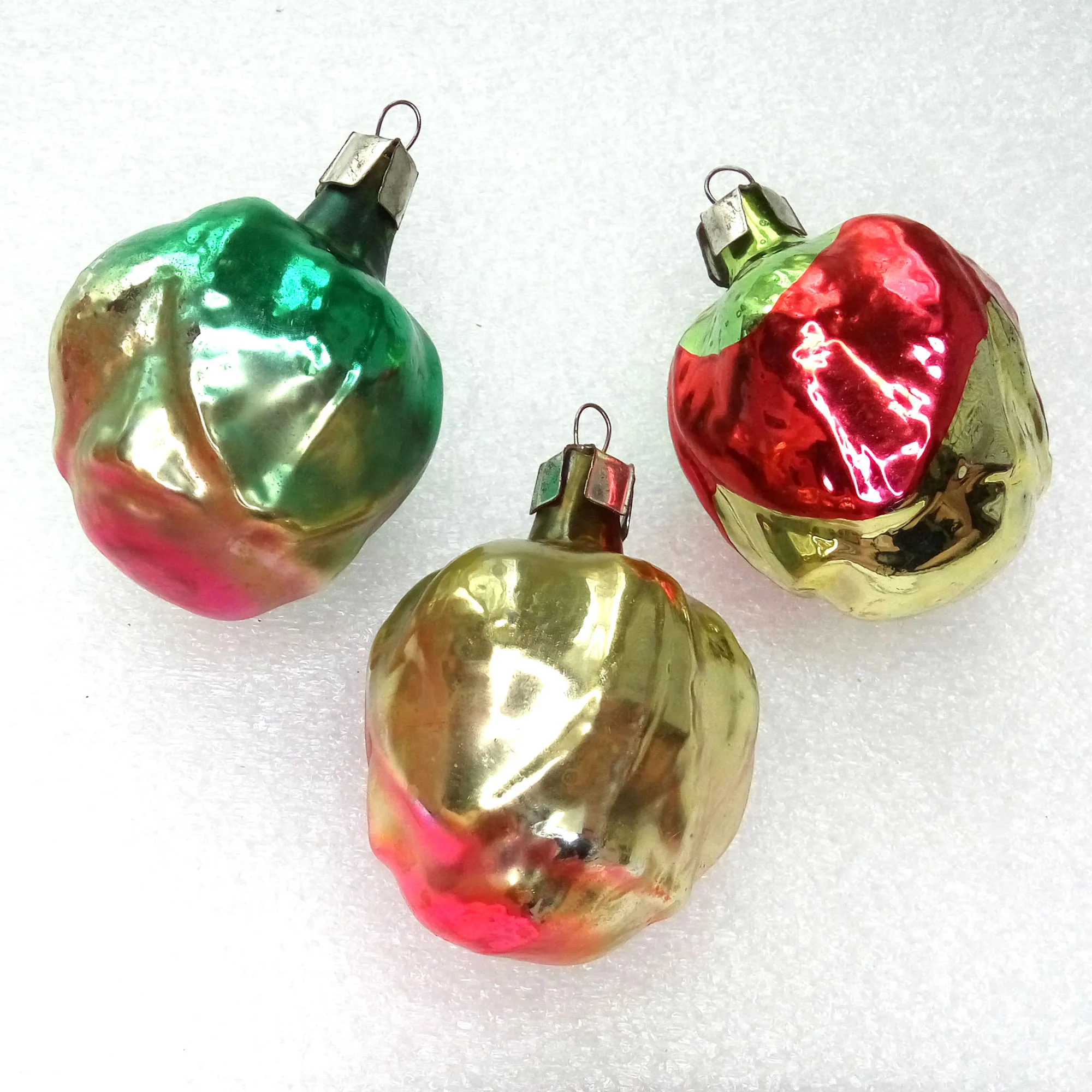 Set of 3 Vintage Ukrainian Glass Christmas Ornaments Flowers