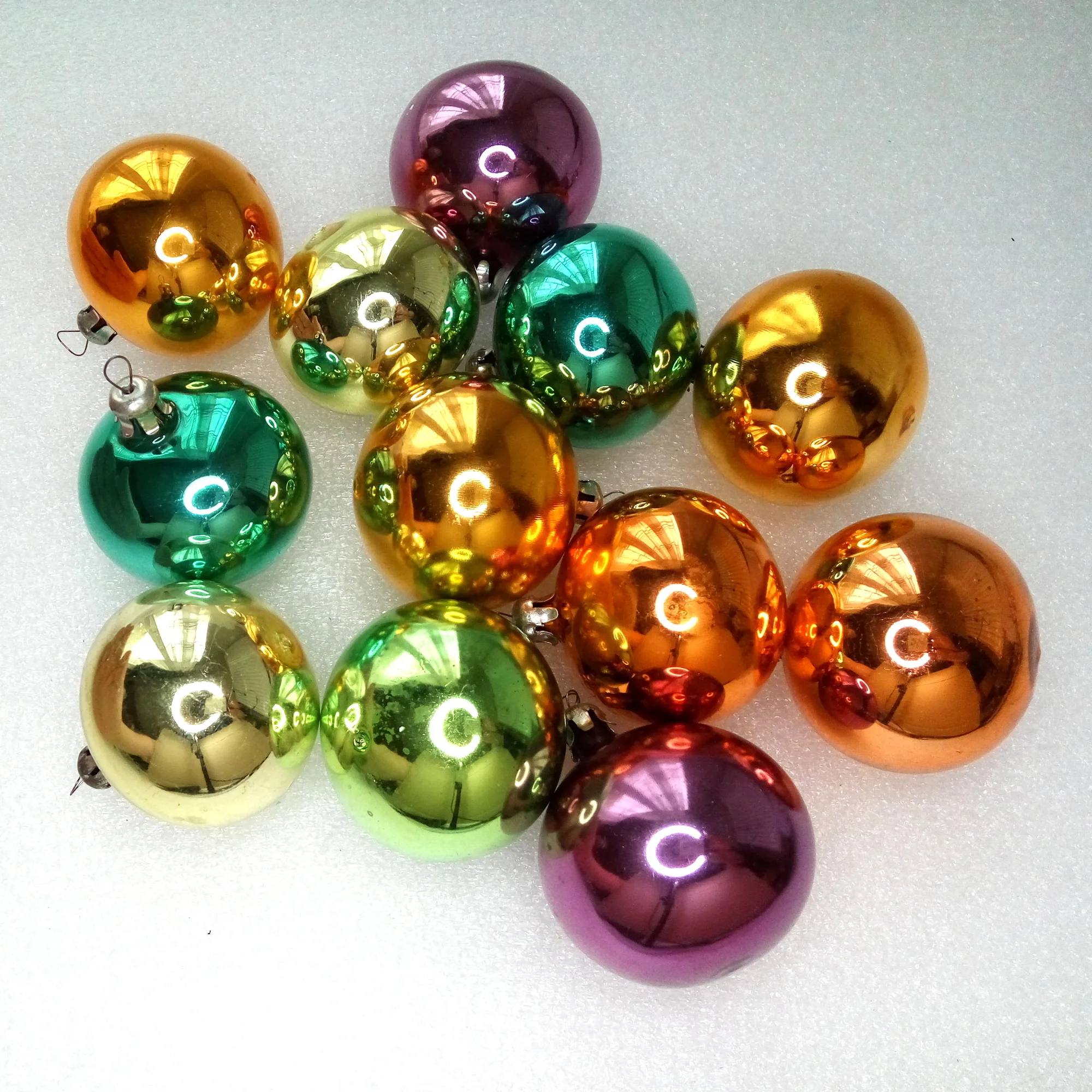 Set of 12 Vintage Ukrainian Glass Christmas Ornaments Balls