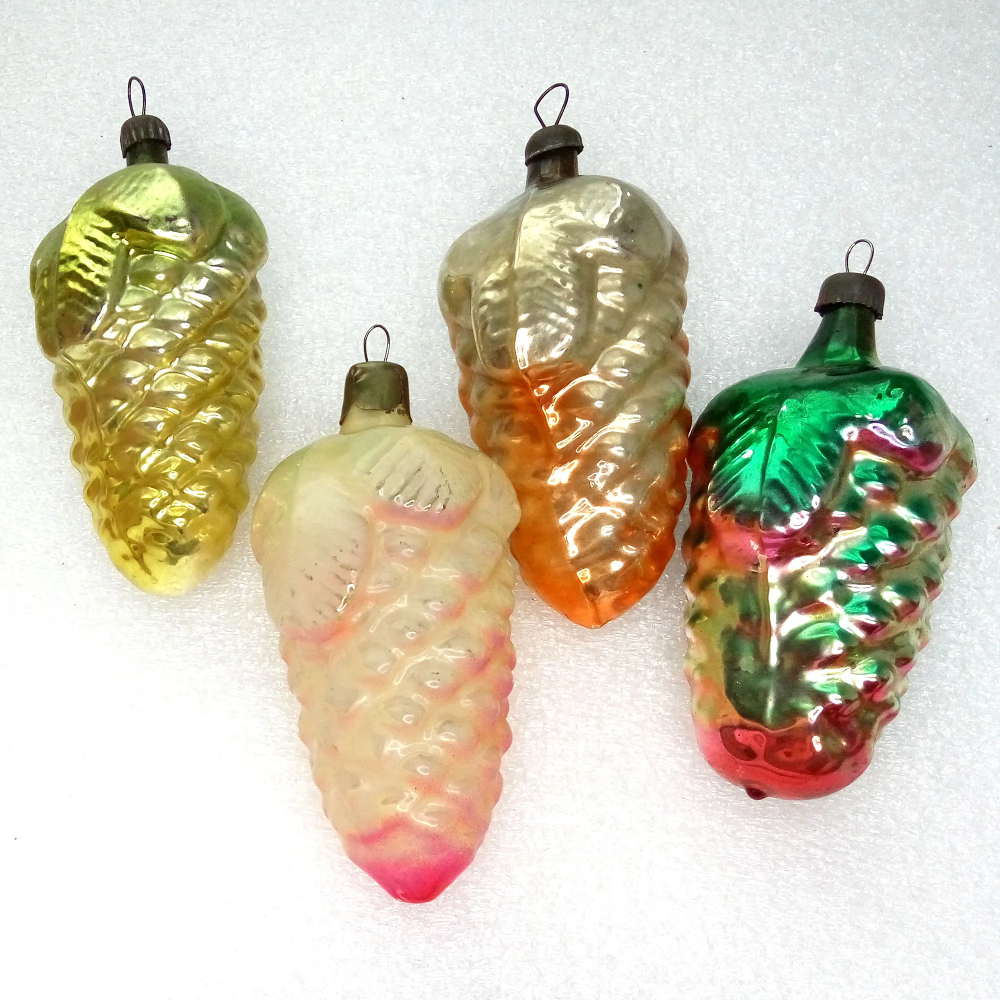 Set of 4 Vintage Ukrainian Glass Christmas Ornaments Pinecones