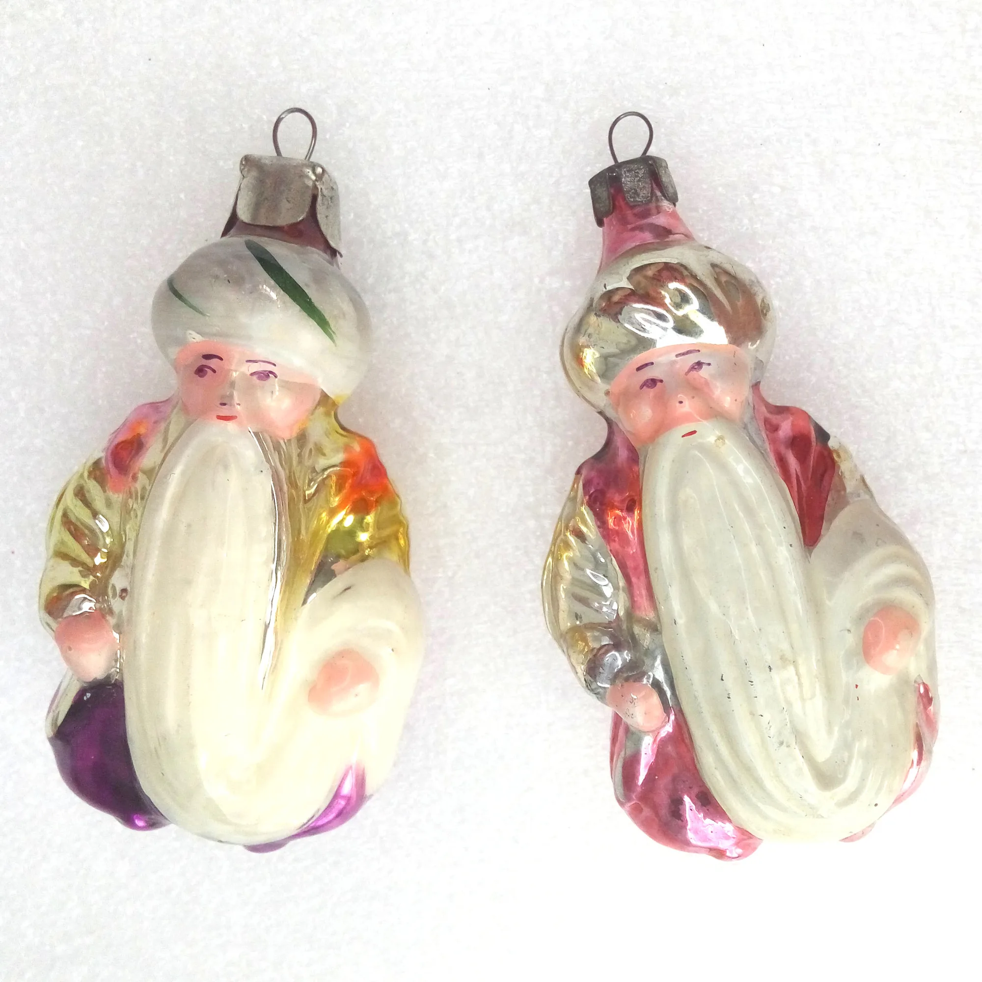 Set of 2 Vintage Ukrainian Glass Christmas Ornaments Sultan