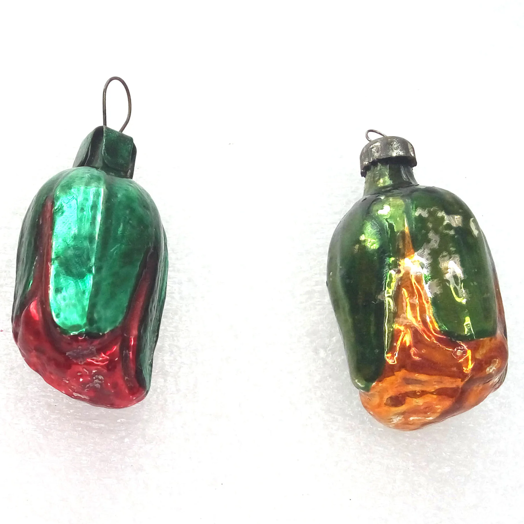 Set of 2 Vintage Ukrainian Glass Christmas Ornaments Flowers