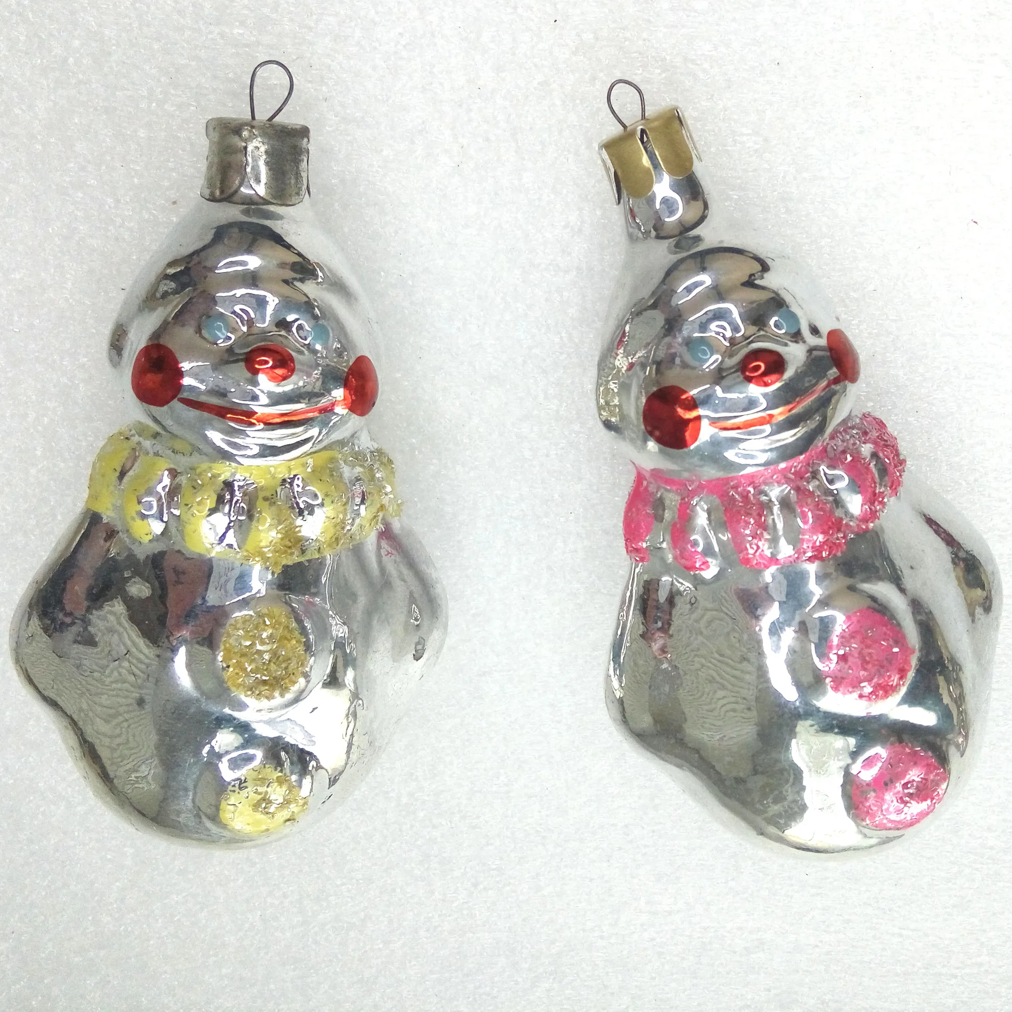 Set of 2 Vintage Ukrainian Glass Christmas Ornaments Clowns