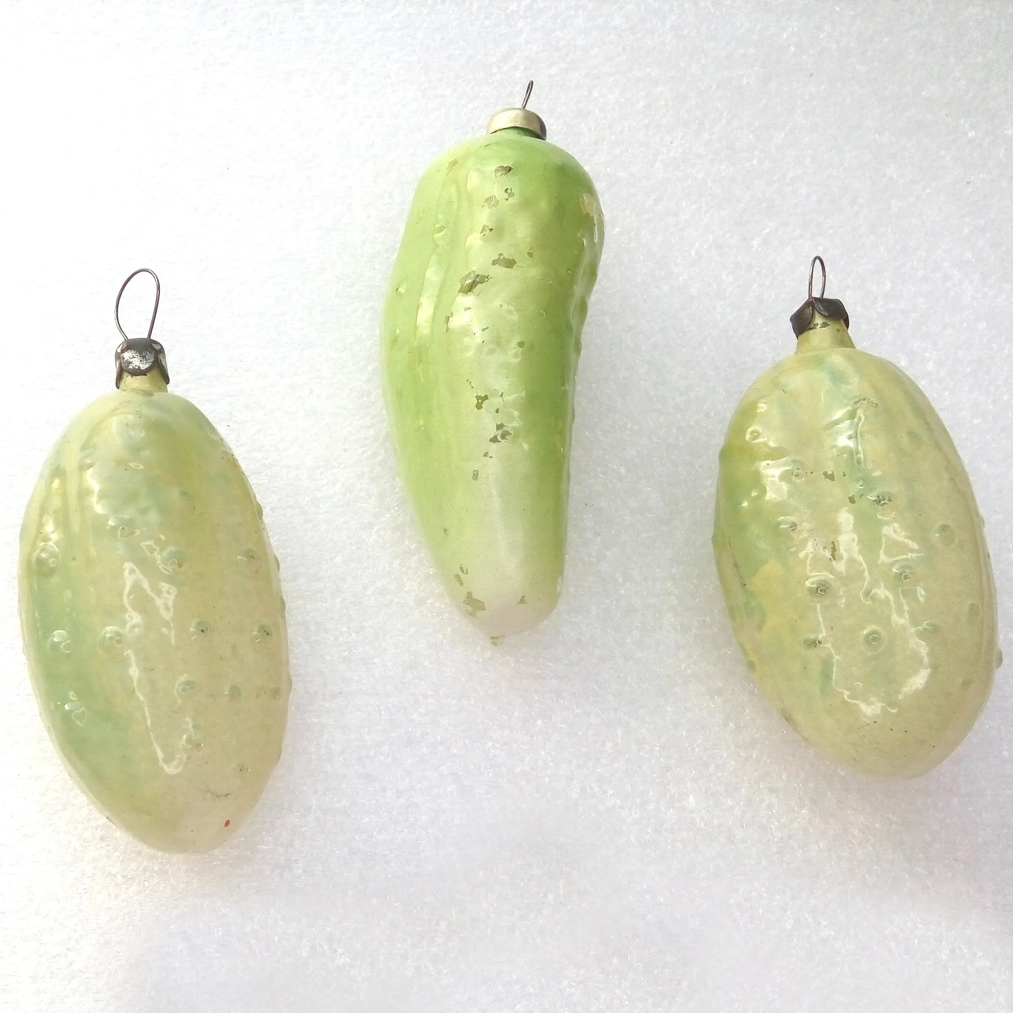 Set of 3 Vintage Ukrainian Glass Christmas Ornaments Pickles