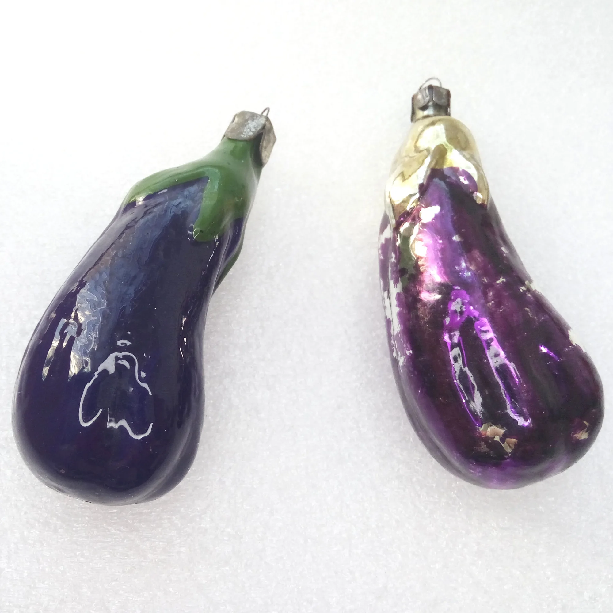 Set of 2 Vintage Ukrainian Glass Christmas Ornaments Eggplants