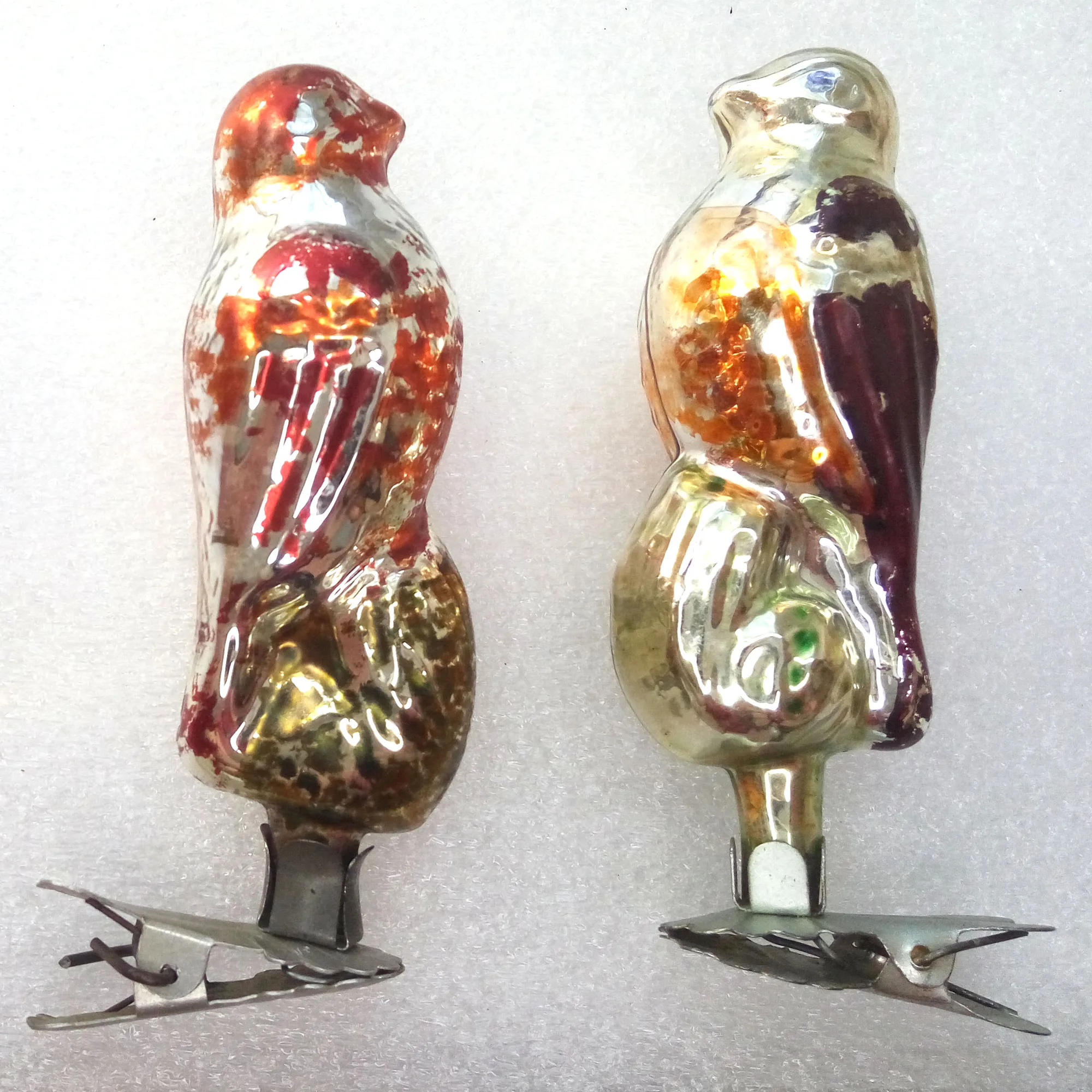 Set of 2 Vintage Ukrainian Glass Christmas Ornaments Birds