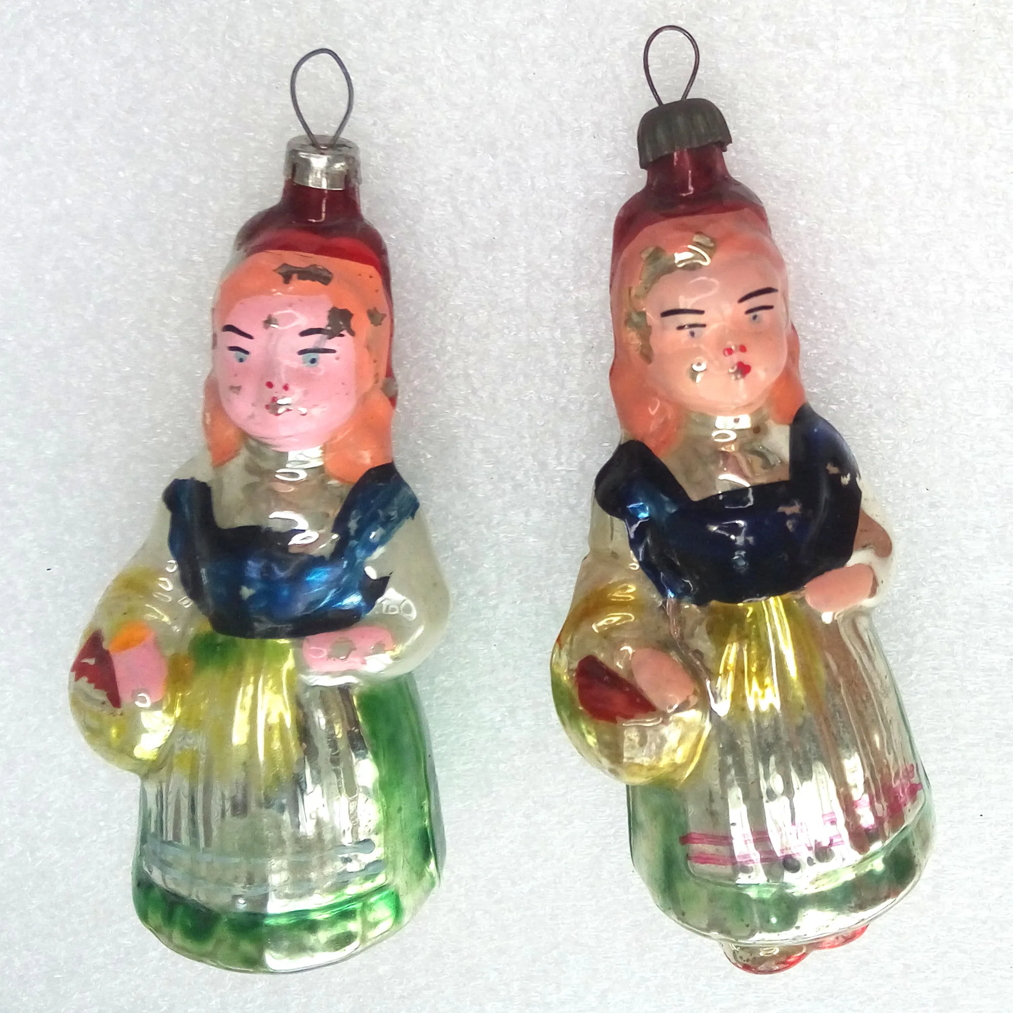 Set of 2 Vintage Mercury Glass Christmas Ornament USSR Tree Antique Decor Red Hood