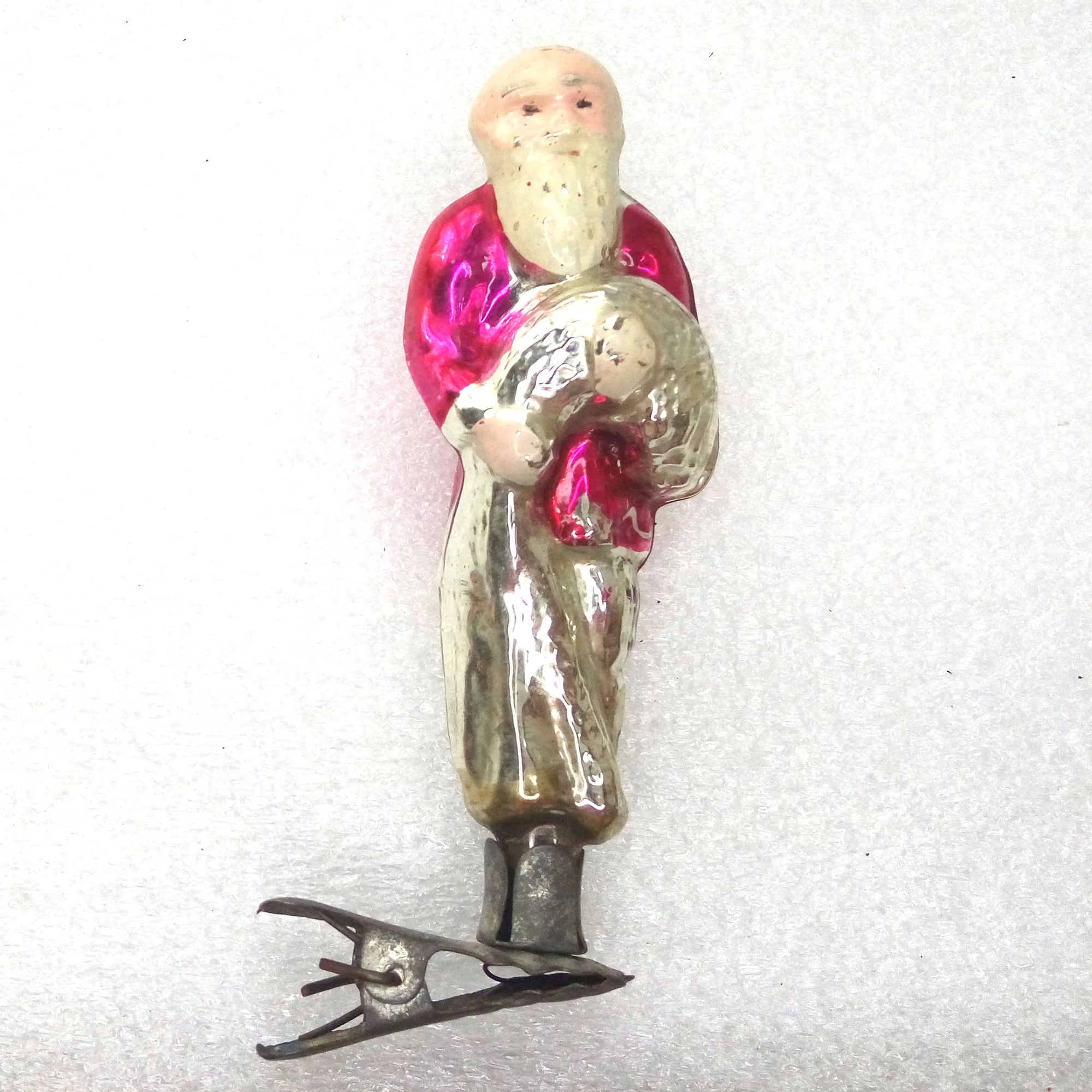 Vintage Ukrainian Glass Christmas Ornament Fisherman