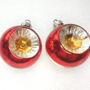 Set of 2 Antique Vintage GDR Glass Christmas Ornaments Decor Lanterns