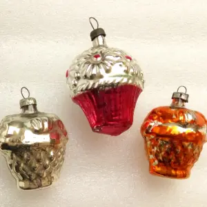 Set of 3 Vintage USSR Glass Christmas Ornaments Baskets