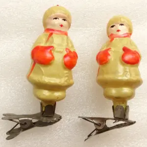 Set of 2 Vintage USSR Glass Christmas Ornaments Boys