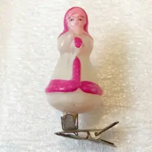 Vintage Glass Christmas Ornament Toy Girl in Coat