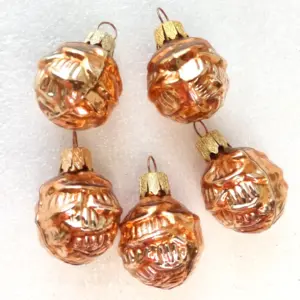 Set of 5 Ukrainian Glass Christmas Ornament Golden Nuts