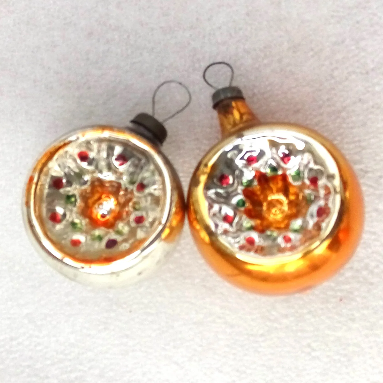 Set of 2 Vintage Glass Christmas Ornaments Lanterns