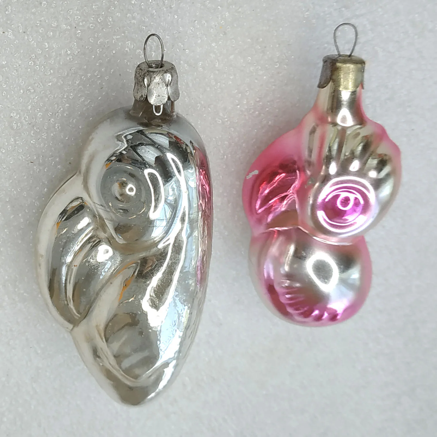Set of 2 Antique Vintage Glass USSR Christmas Ornament Parrot