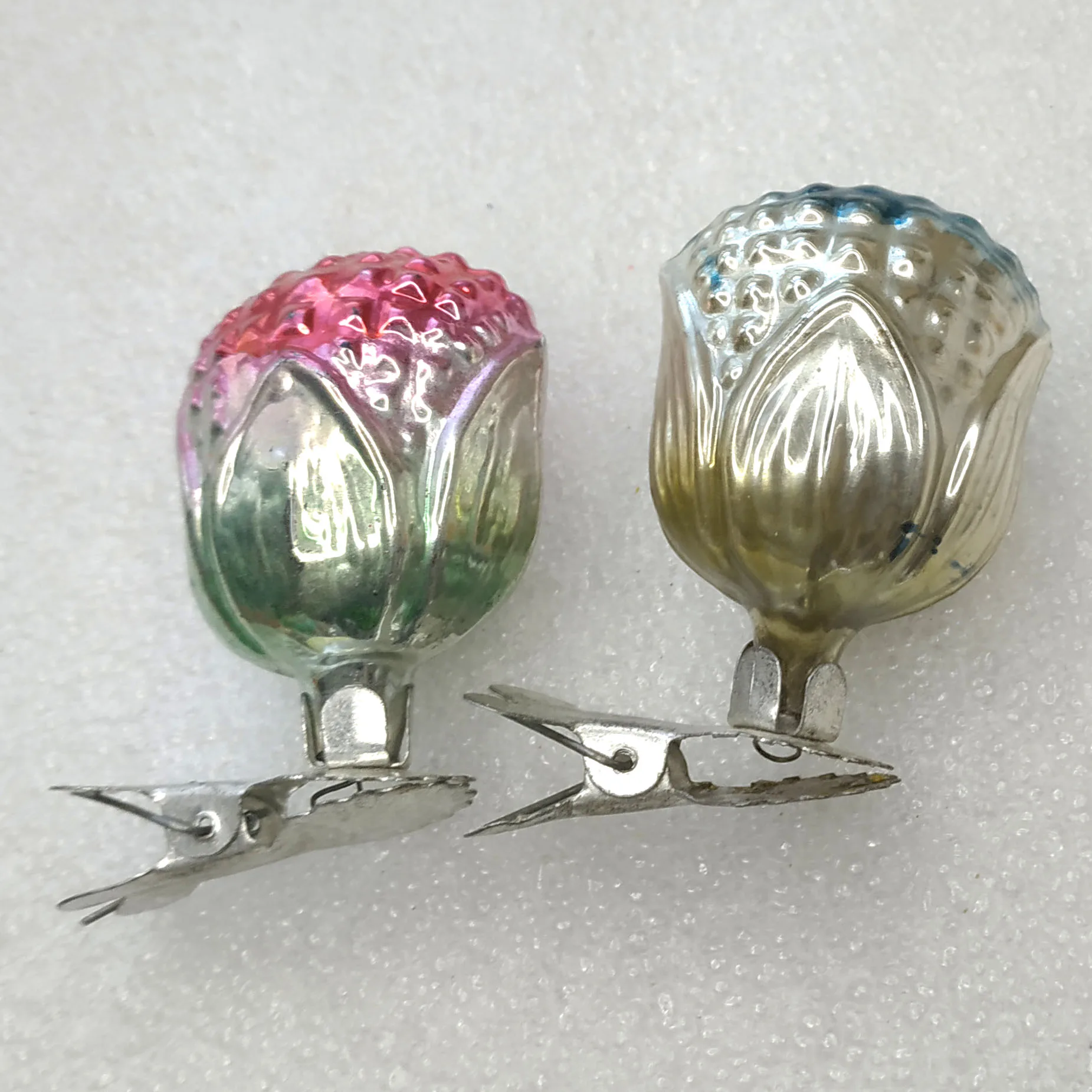 Set of 2 Antique Vintage Glass USSR Christmas Ornament Flower