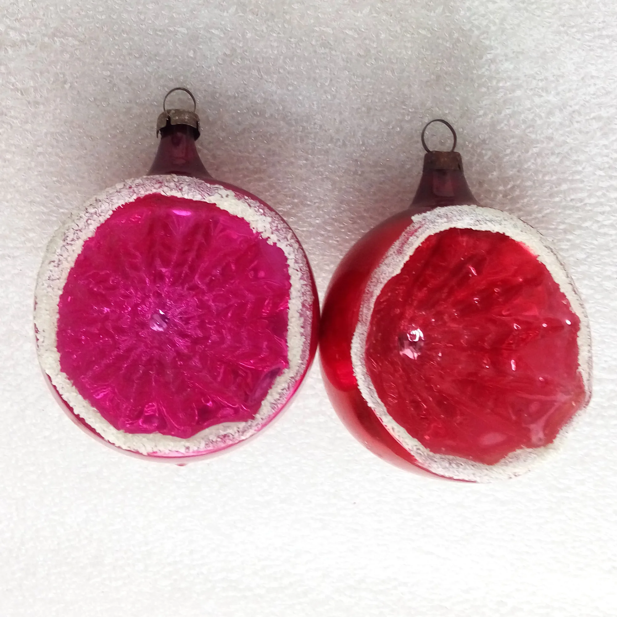 Set of 2 Vintage GDR Glass Christmas Ornaments Lanterns