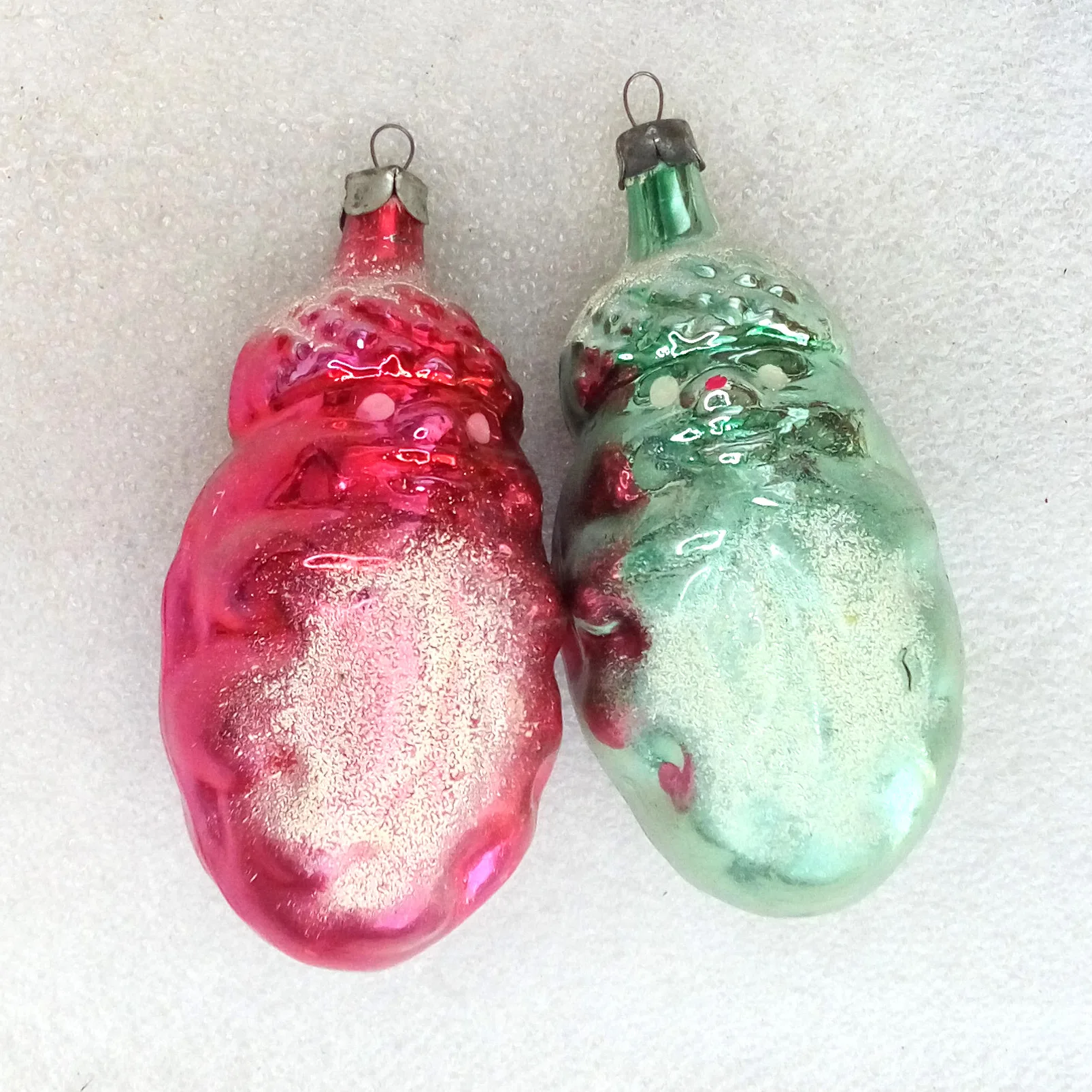 Set of 2 Antique Vintage Glass Christmas Ornaments Acorns