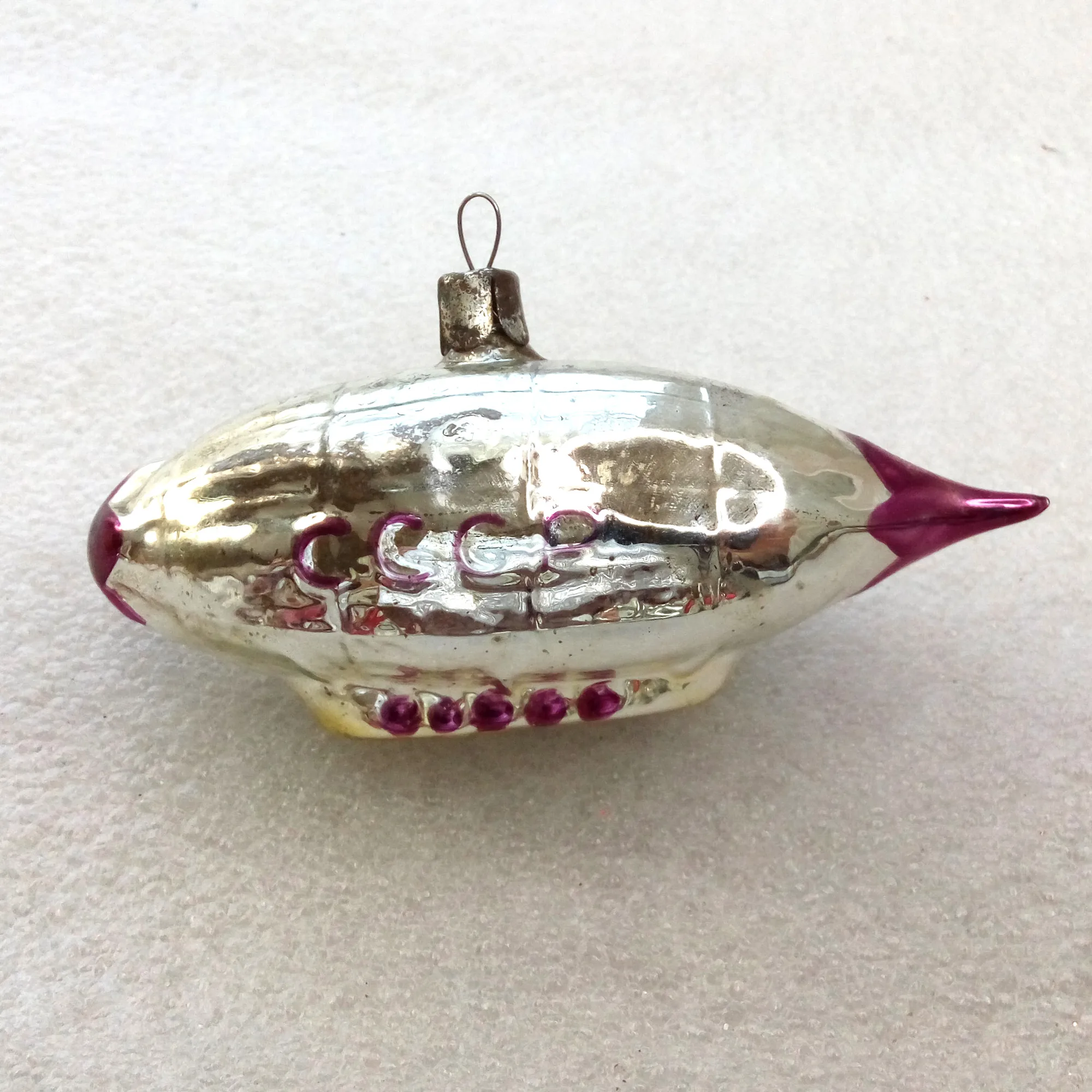 Antique Vintage Glass Christmas Ornament USSR Dirigible