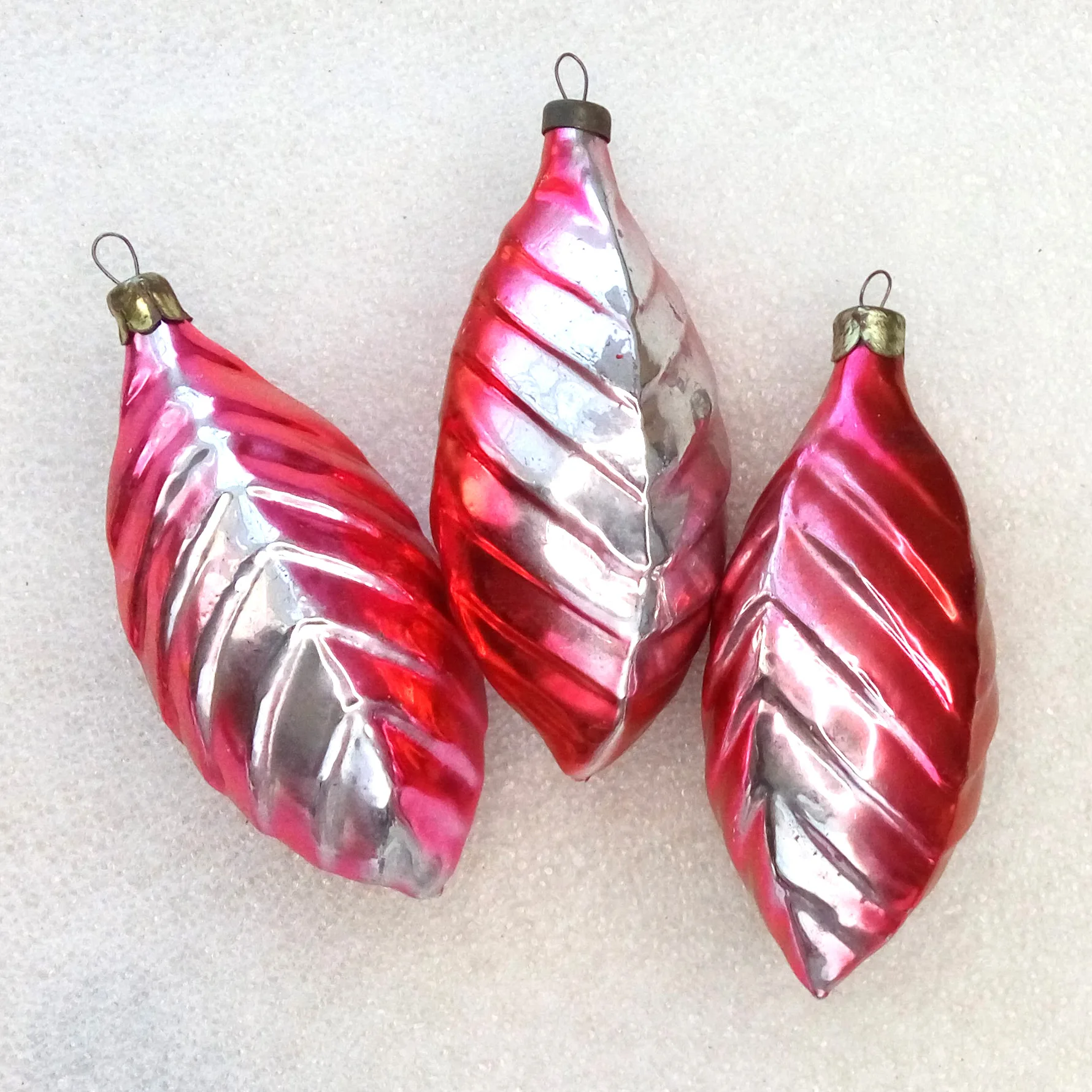 Set of 3 Vintage Glass Christmas Ornaments Leafs