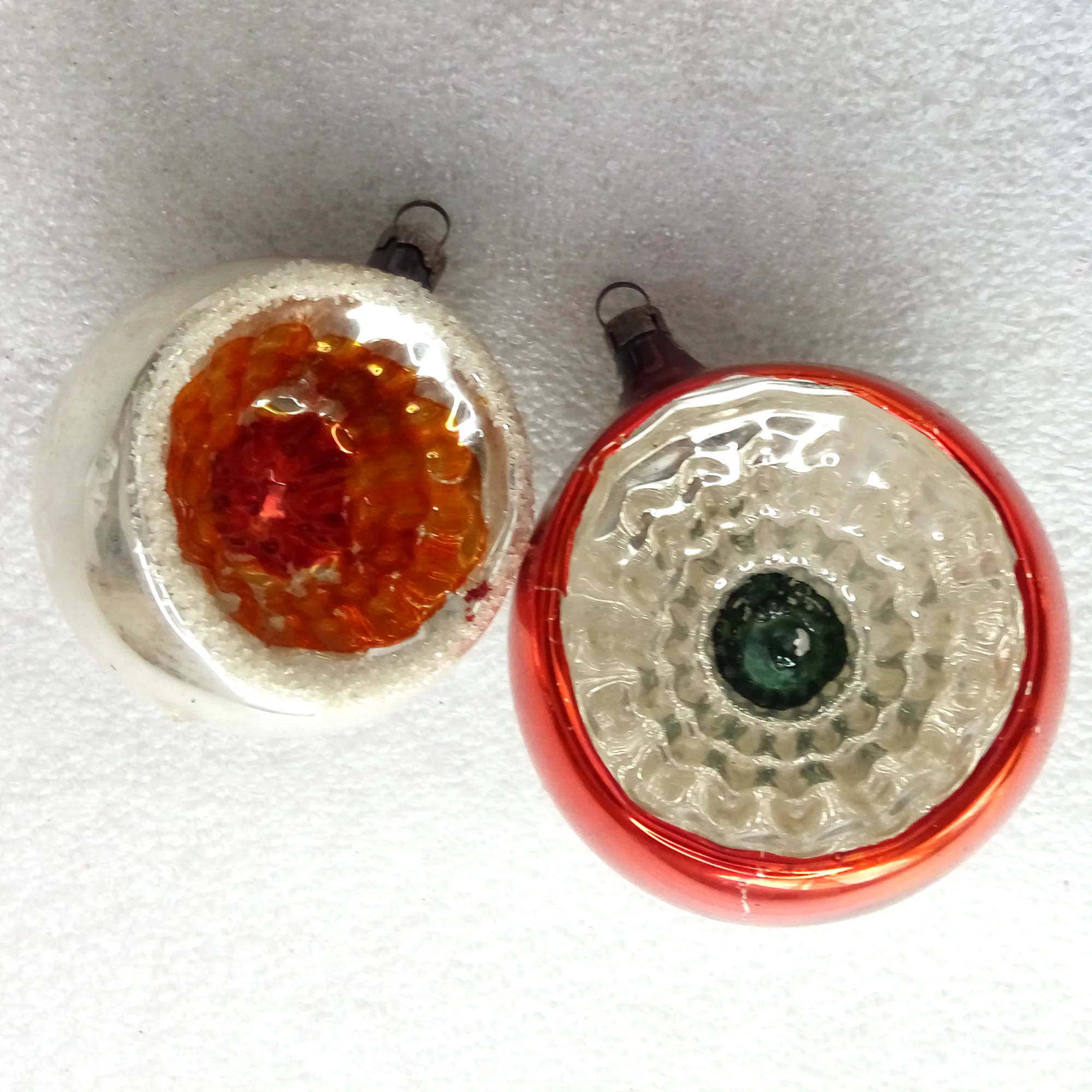 Set of 2 Vintage GDR Glass Christmas Ornaments Lanterns