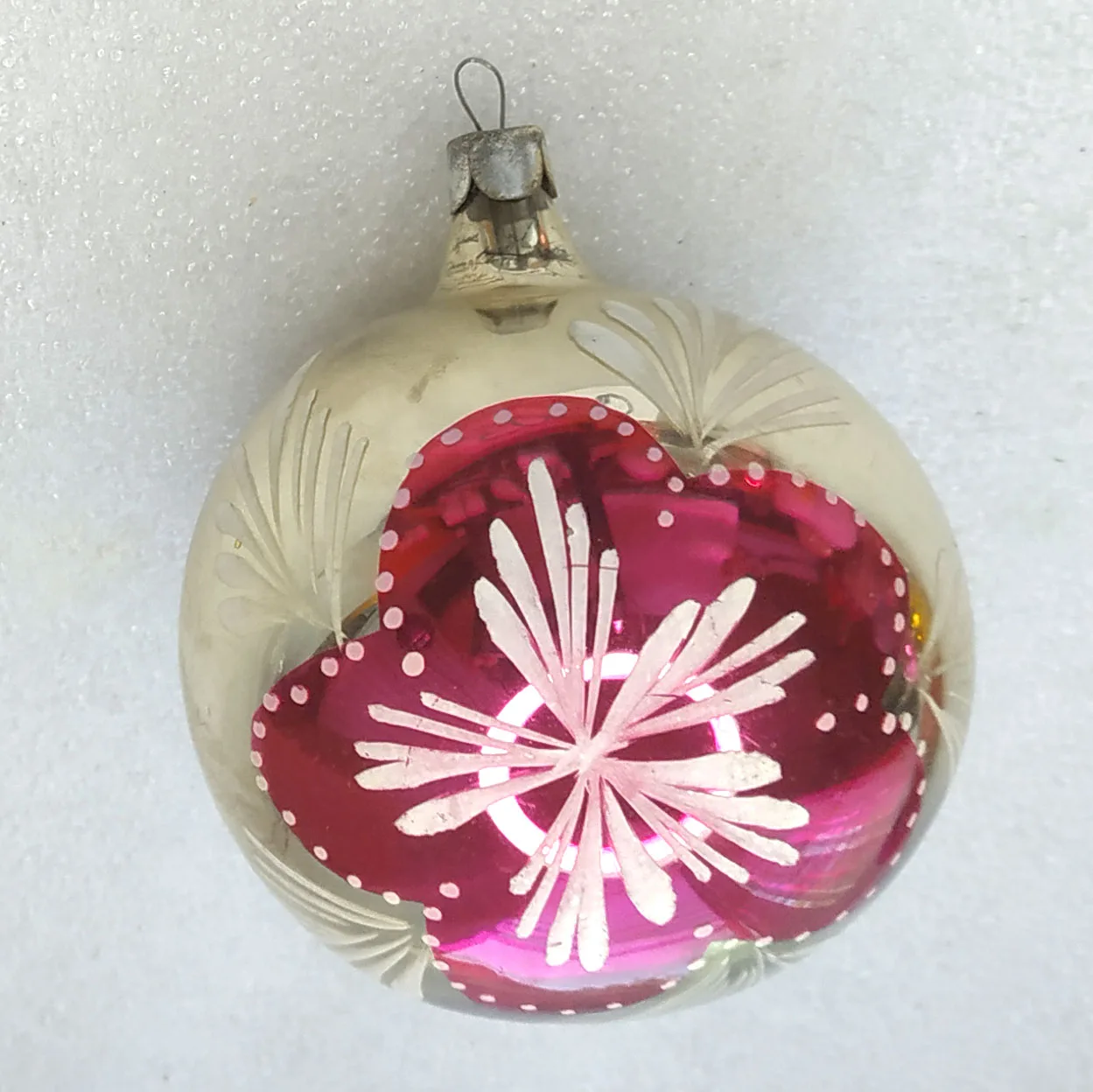 Antique Vintage Glass Christmas Ornament Ball Flower