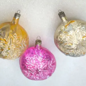Set of 3 Antique Vintage Glass Christmas Ornaments Snowflake