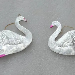 Set of 2 Antique Vintage Dresden Cardboard Christmas Ornament Swan