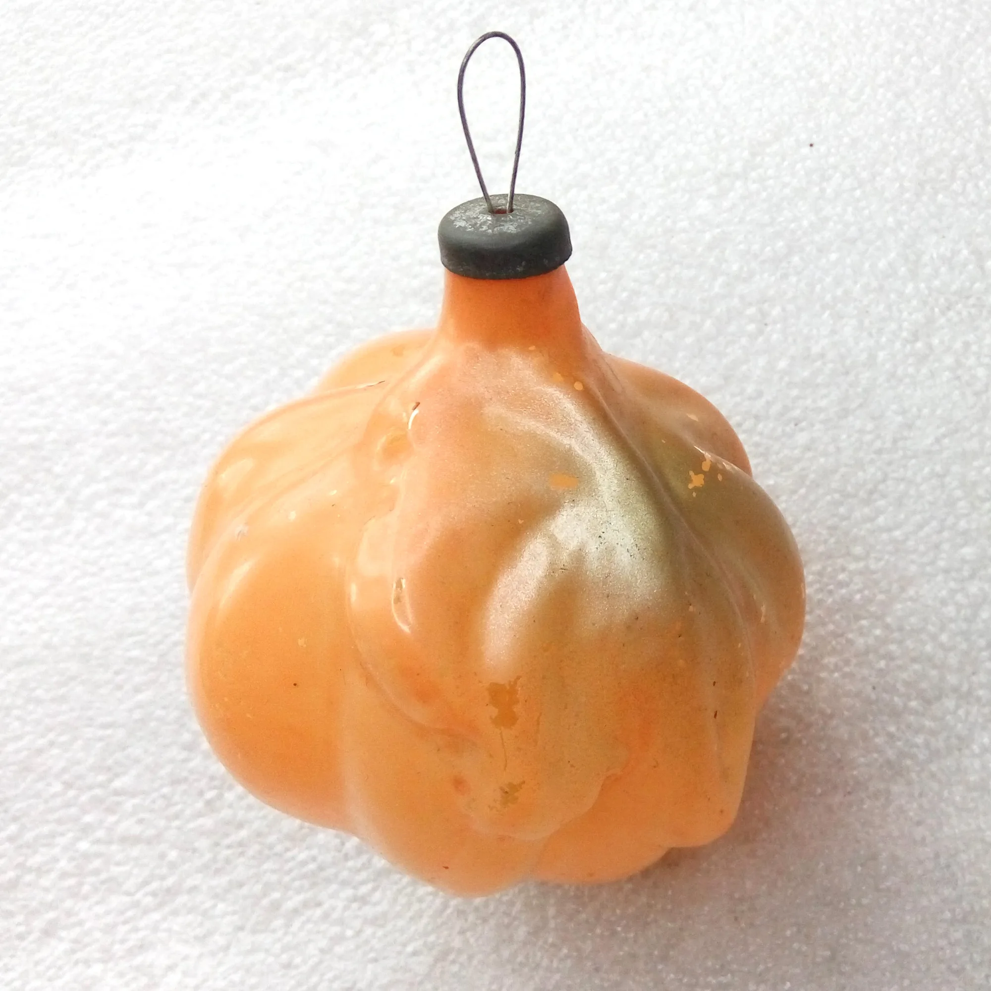 Vintage Ukrainian Glass Christmas Ornament Halloween Pumpkin