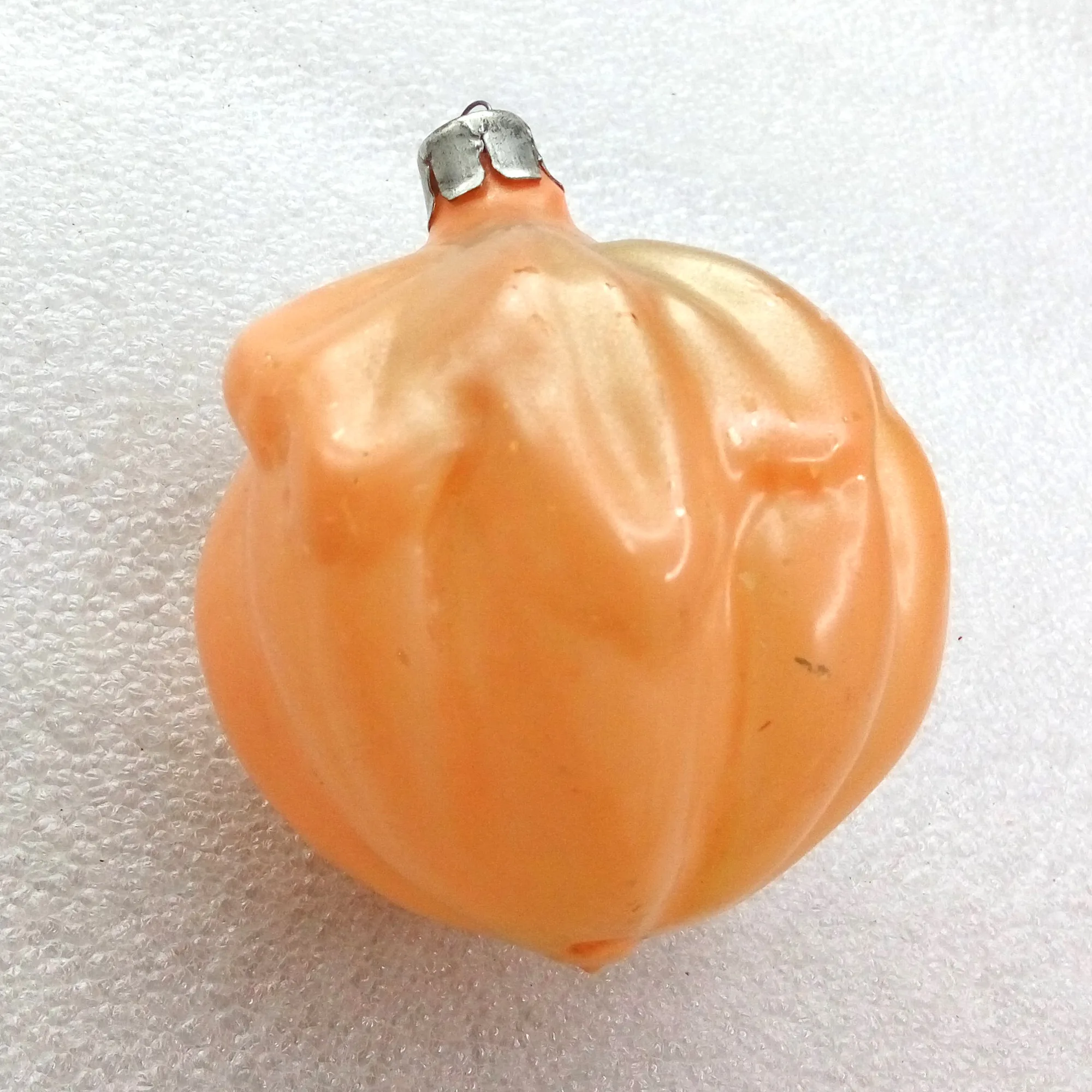 Vintage Ukrainian Glass Christmas Ornament Halloween Pumpkin