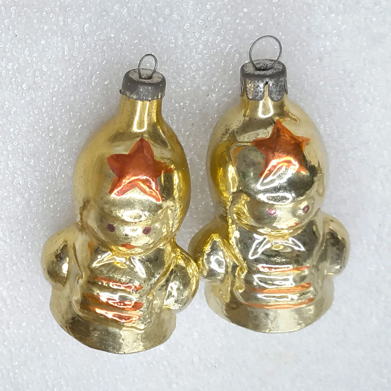 Set of 2 Antique Vintage Glass USSR Christmas Ornament Red Army Boy