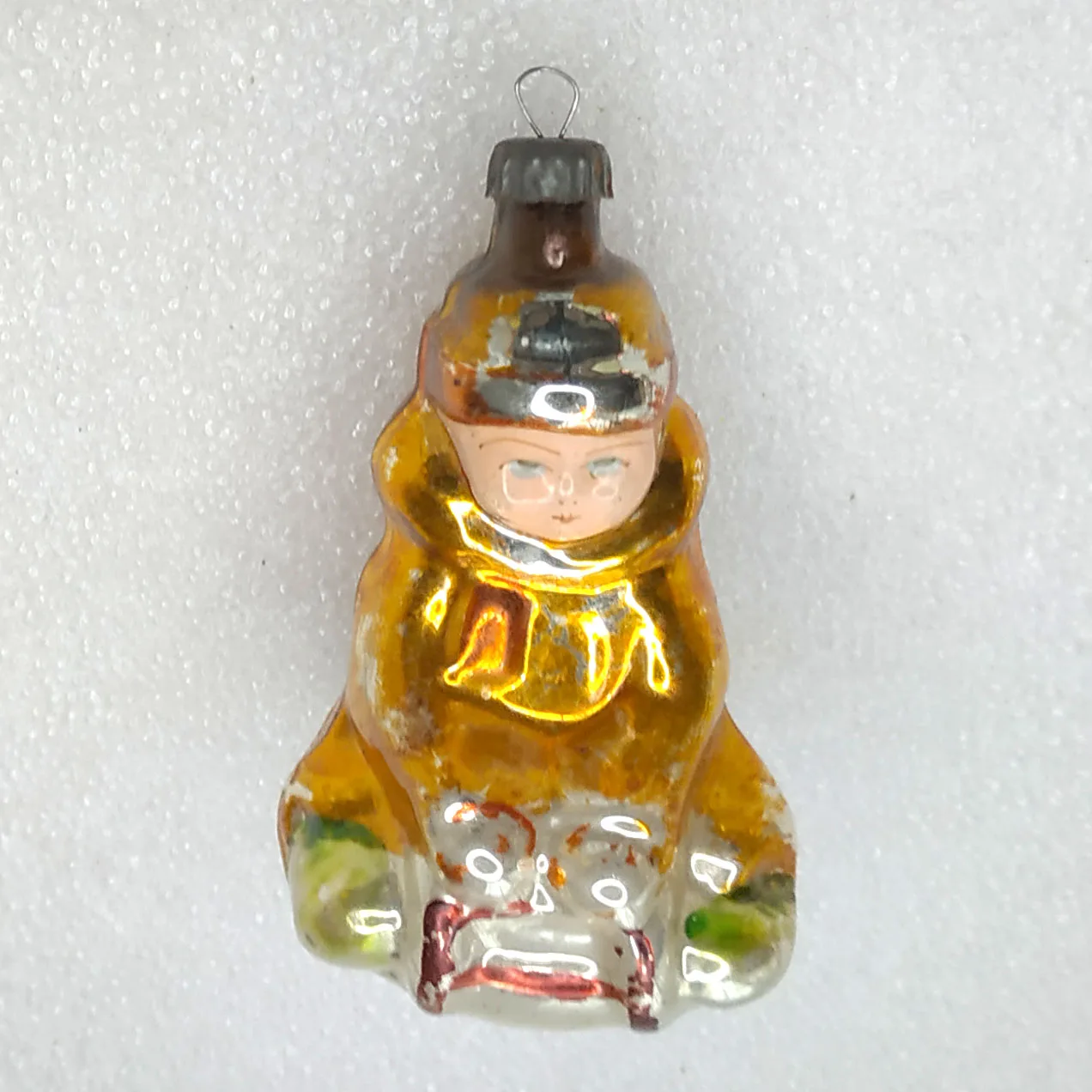 Antique Vintage Glass Christmas USSR Ornament Kid on Sled