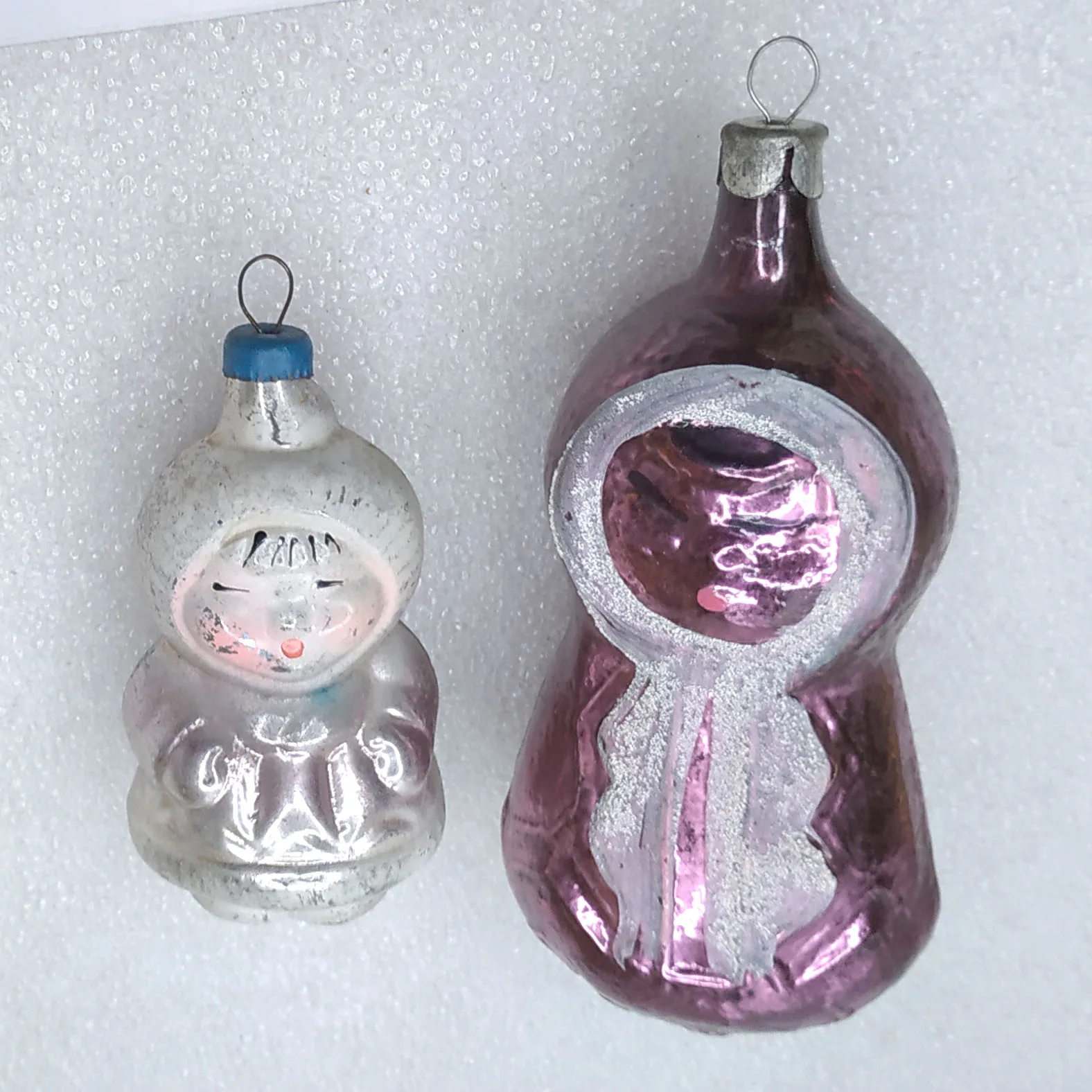 Set of 2 Antique Vintage Glass USSR Christmas Ornament Alaska Girls