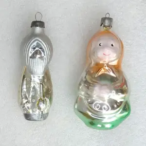 Set of 2 Antique Vintage Glass USSR Christmas Ornament Grandparents