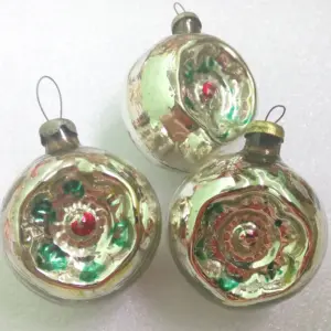 Set of 3 Vintage Glass Christmas Tree Ornaments Toy Old Flower Lanterns