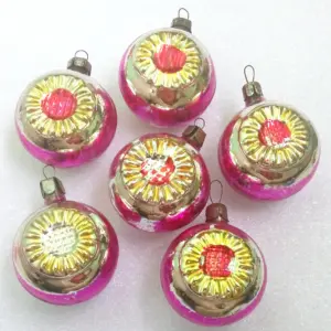 Set of 6 Vintage Glass Christmas Tree Ornaments Toy Old Flower