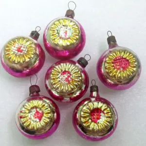 Set of 6 Vintage Glass Christmas Tree Ornaments Toy Old Flower